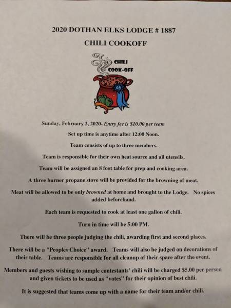 2020 Dothan Elks Lodge 1887 Chili Cookoff