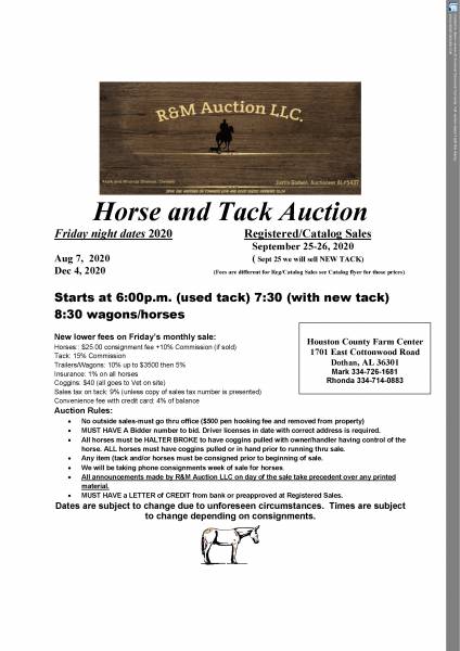 Horse and Tack Auction August 7, 2020