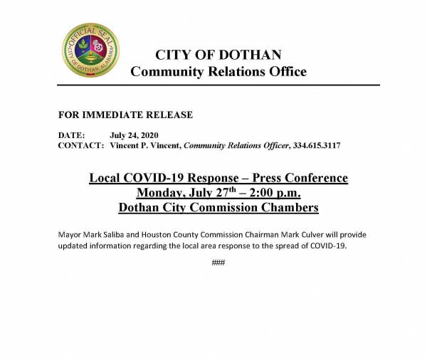 Joint Press Conference Today at 2:00 PM At Dothan Civic Center