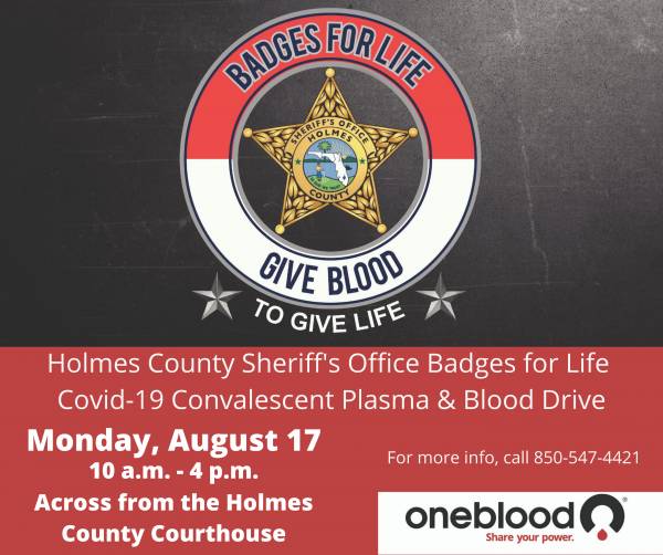 HCSO PARTNERS WITH ONE BLOOD FOR COVID-19 PLASMA & BLOOD DRIVE