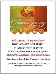 13th Annual Save the Date Dothan Area Interfaith Thanksgiving Service