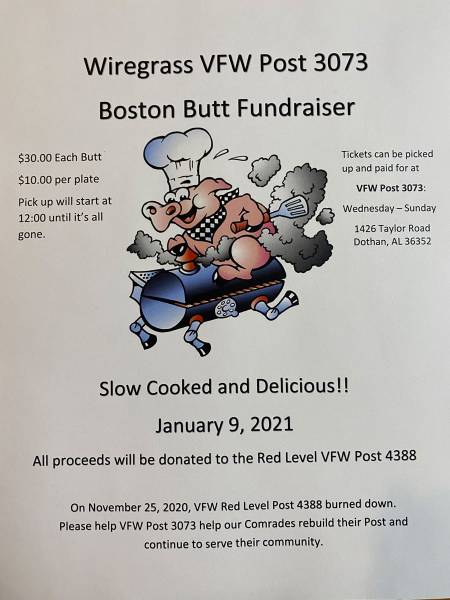 Wiregrass VFW Post 3073 Boston Butt Fundraiser