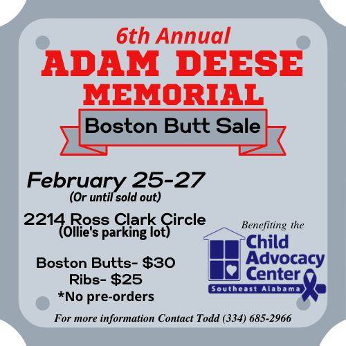 Adam Deese 6th Annual Memorial Boston Butt Sale