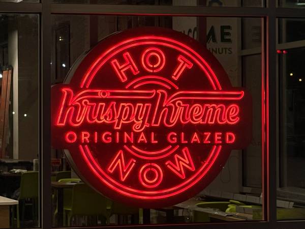 9:20 PM.  HOT LIGHT ON - Line Wrapped Around Krispy Kreme Donuts