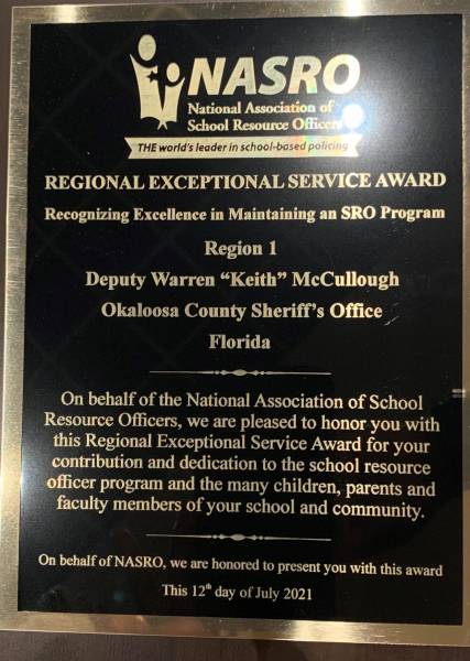 OCSO School resource Officer Received a National Award for his 
