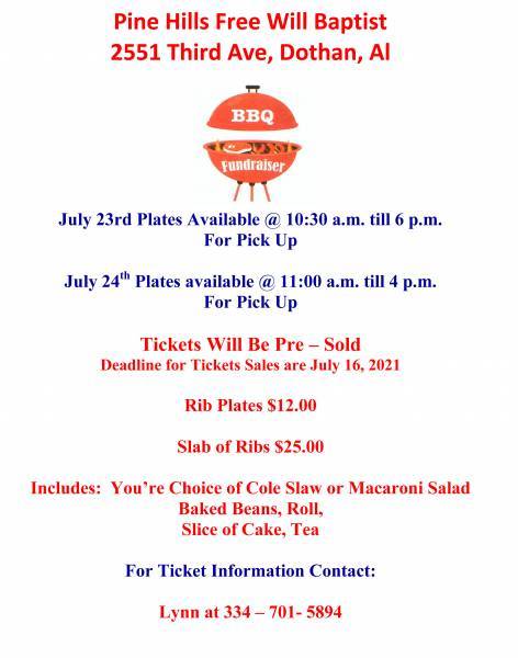 Pine Hills Free Will Baptist Church BBQ Fundraiser