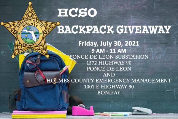 HCSO are going to give away 250 Backpacks to Holmes County Students