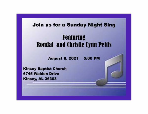 Kinsey Baptist Church Featuring Rondal and Christie Pettis
