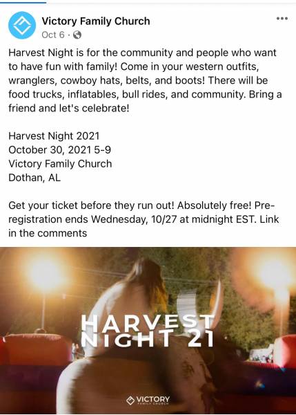Victory Family Church Hosting Harvest Night