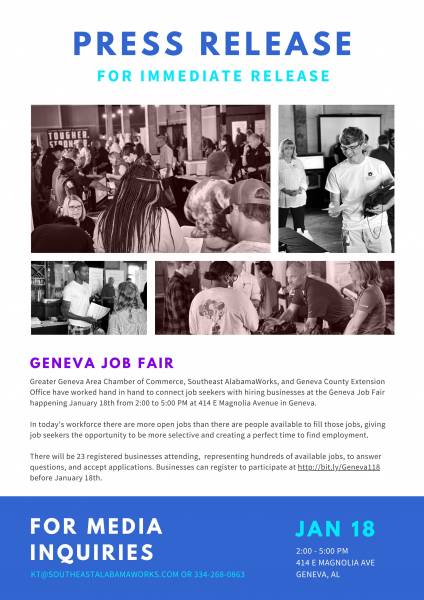 Job Fair in Geneva January 18th from 2-5PM