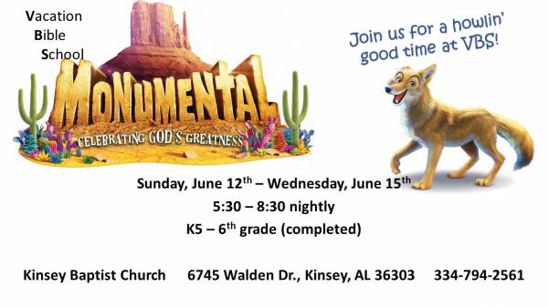 Kinsey Baptist Church to Host Vacation Bible School