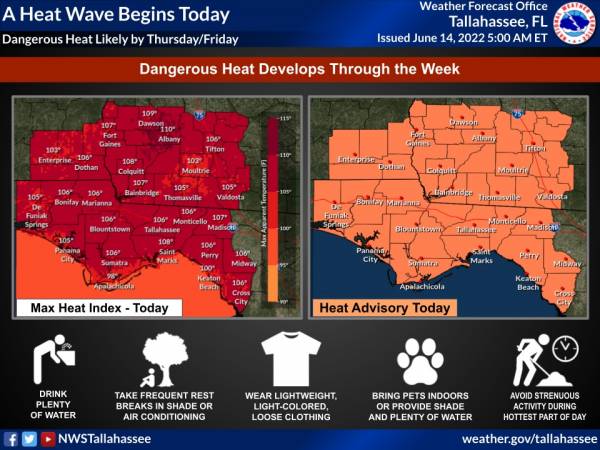 The National Weather Service:  Severe Weather Risk and Ongoing Dangerous Heat Today