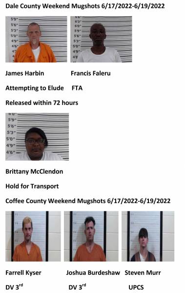 Dale County/Coffee County/Pike County Weekend Mugshots 6/17/2022-6/19/2022