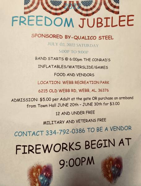 FREEDOM JUBILEE  SATURDAY JULY 2ND… WEBB RECREATIONAL PARK