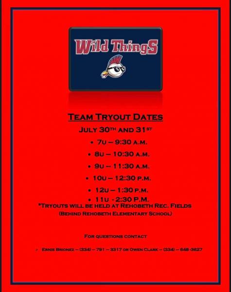 Wild Things Team Try Outs Saturday