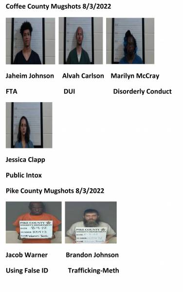 Dale County/Coffee County/Pike County Mugshots 8/3/2022