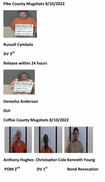 Pike County/ Coffee County/Dale County Mugshots 8/10/2022