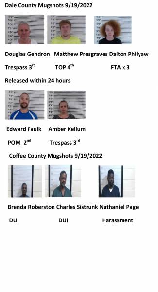 Dale County/Coffee County/Pike County/Barbour County Mugshots 9/19/2022
