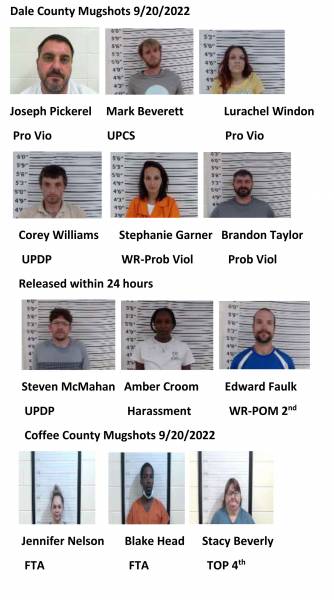 Dale County/Coffee County/Pike County/Barbour County Mugshots 9/20/2022