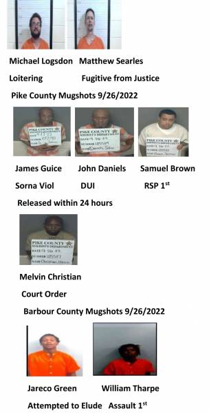 Dale County/Coffee County/Pike County/Barbour County Mugshots 9/26/2022