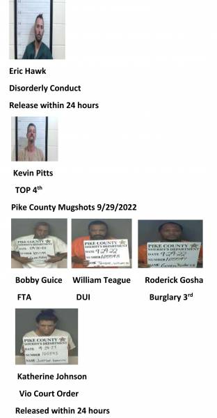 Dale County/Coffee County/Pike County/Barbour County Mugshots 9/29/2022