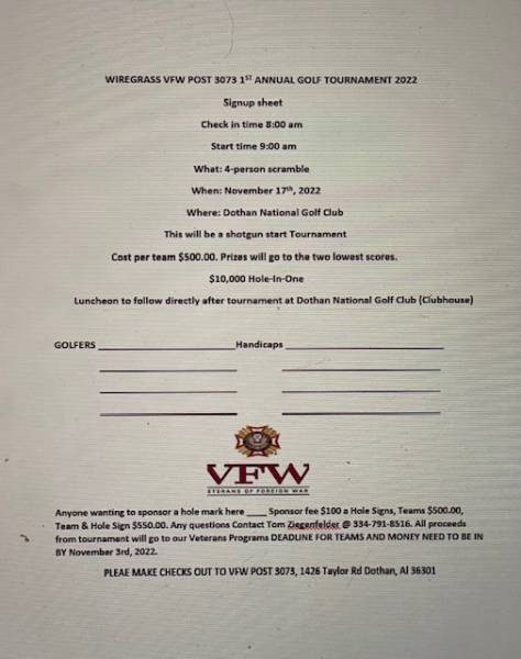 Wiregrass VFW Post 3073 Charity Golf Tournament