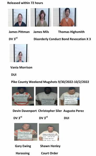Dale County/Coffee County/Pike County/Barbour County Weekend Mugshots 9/30/2022-10/2/2022