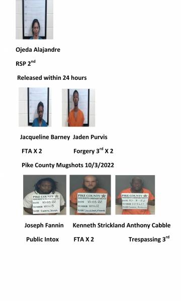 Dale County/Coffee County/Pike County/Barbour County Mugshots 10/3/2022
