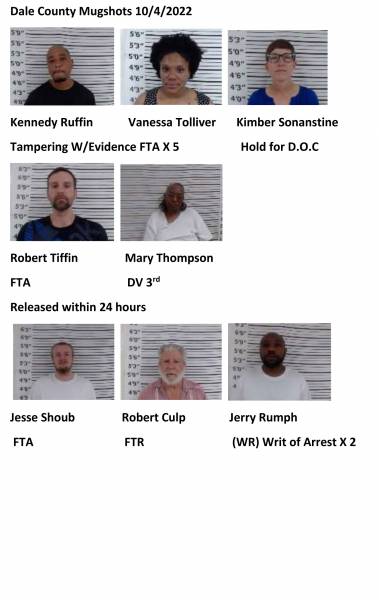 Dale County/Coffee County/Pike County/Barbour County Mugshots 10/4/2022