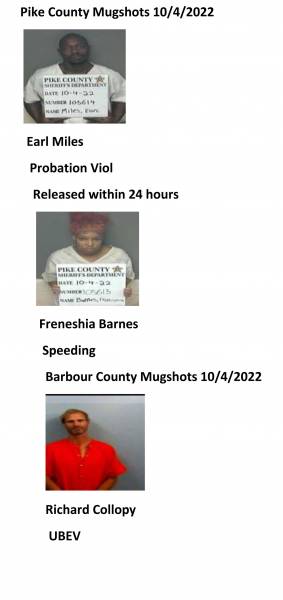 Dale County/Coffee County/Pike County/Barbour County Mugshots 10/4/2022