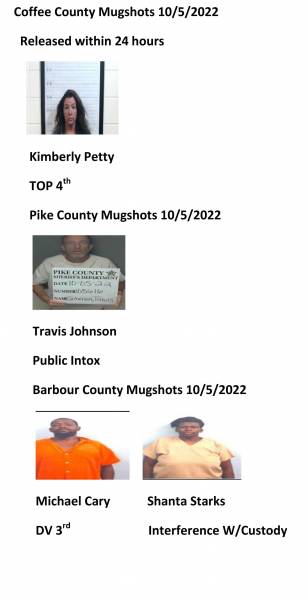 Dale County/Coffee County/Pike County/Barbour County Mugshots 10/5/2022