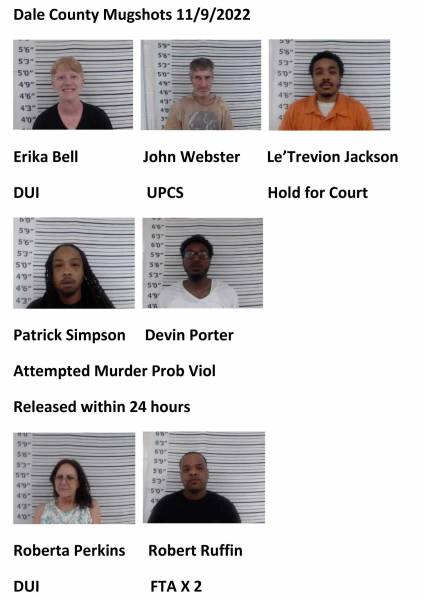 Dale County/Coffee County/Pike County/Barbour County Mugshots 11/9/2022
