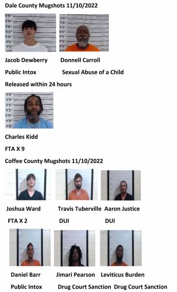 Dale County/Coffee County/Pike County/ Barbour County Mugshots 11/10/2022