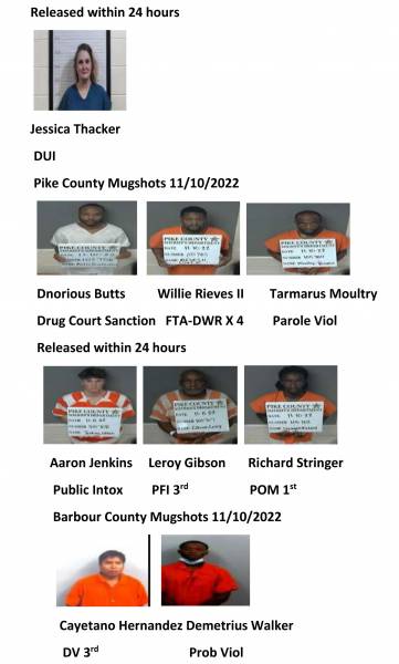 Dale County/Coffee County/Pike County/ Barbour County Mugshots 11/10/2022