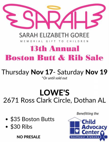 Sarah Elizabeth Goree 13th  Annual Boston Butt & Rib Sale