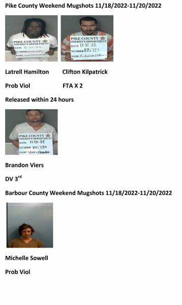 Dale County/Coffee County/Pike County /Barbour County Weekend Mugshots 11/18/2022-11/20/2022
