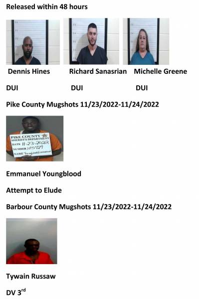 Dale County/Coffee County/Pike County /Barbour County Mugshots 11/23/2022-11/24/2022