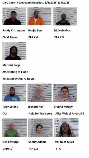 Dale County/Coffee County/Pike County/ Barbour County Weekend Mugshots 1/6/2023-1/8/2023