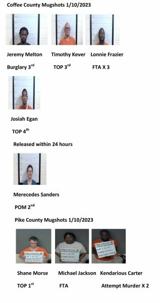 Dale County/Coffee County/Pike County Mugshots 1/10/2023