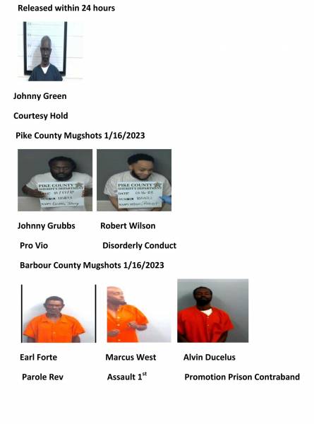Dale County/ Coffee County/Pike County /Barbour County Mugshots 1/16/2023