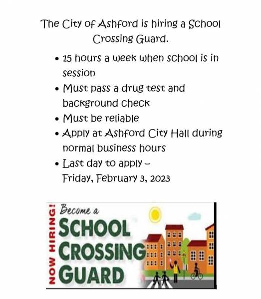 The City of Ashford is Hiring a School Crossing Guard