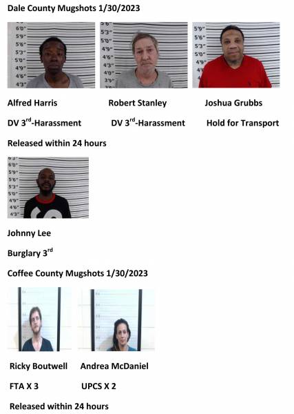 Dale County/ Coffee County /Barbour County Mugshots 1/30/2023