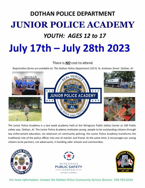 Dothan Police is now taking Registrations for the 2023 Summer Junior Police Academy