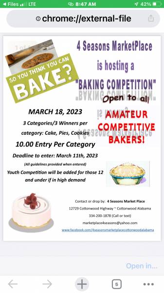 Baking competition at 4 Seasons Market Place coming up