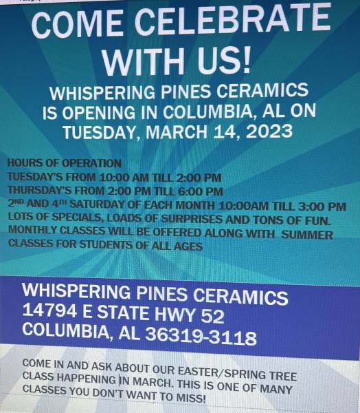 Whispering Pines Ceramics Opening for Business