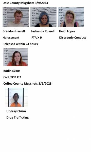 Dale County/Coffee County/Pike County/ Barbour County Mugshots 3/9/2023