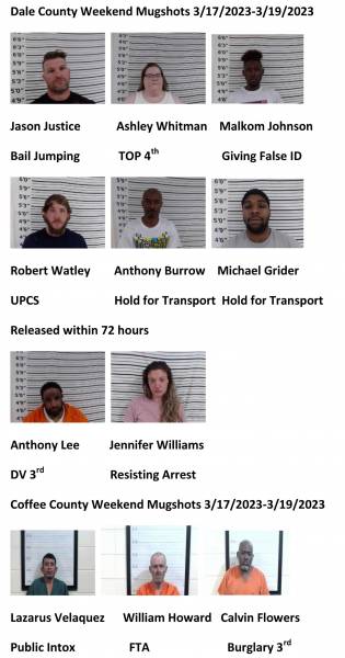 Dale County/ Coffee County/Pike County /Barbour County Weekend Mugshots 3/17/2023-3/19/2023