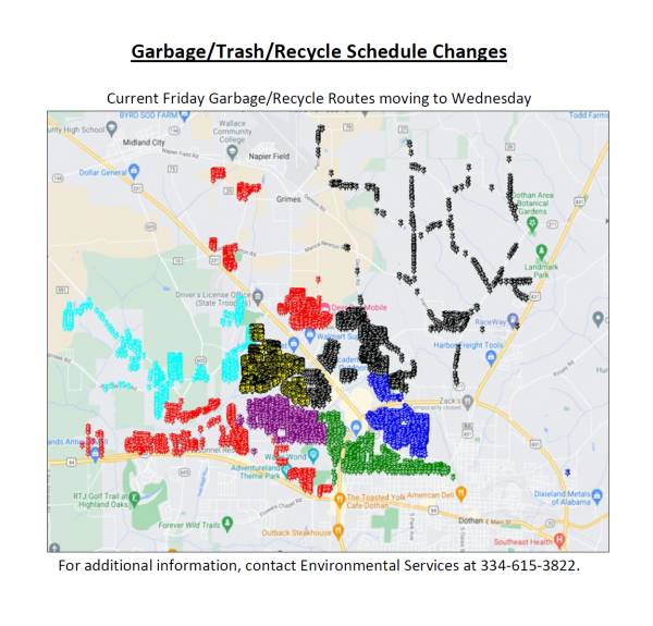 Dothan Moving to a City-wide 4-Day Garbage/Trash/Recycling Collection Cycle