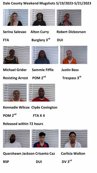 Dale County/ Coffee County/Pike County /Barbour County Weekend Mugshots 5/19/2023-5/21/2023