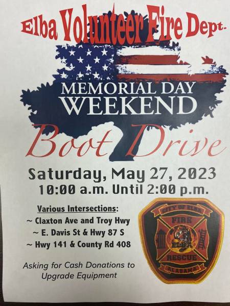 Elba Fire Department Memorial Weekend Boot Drive